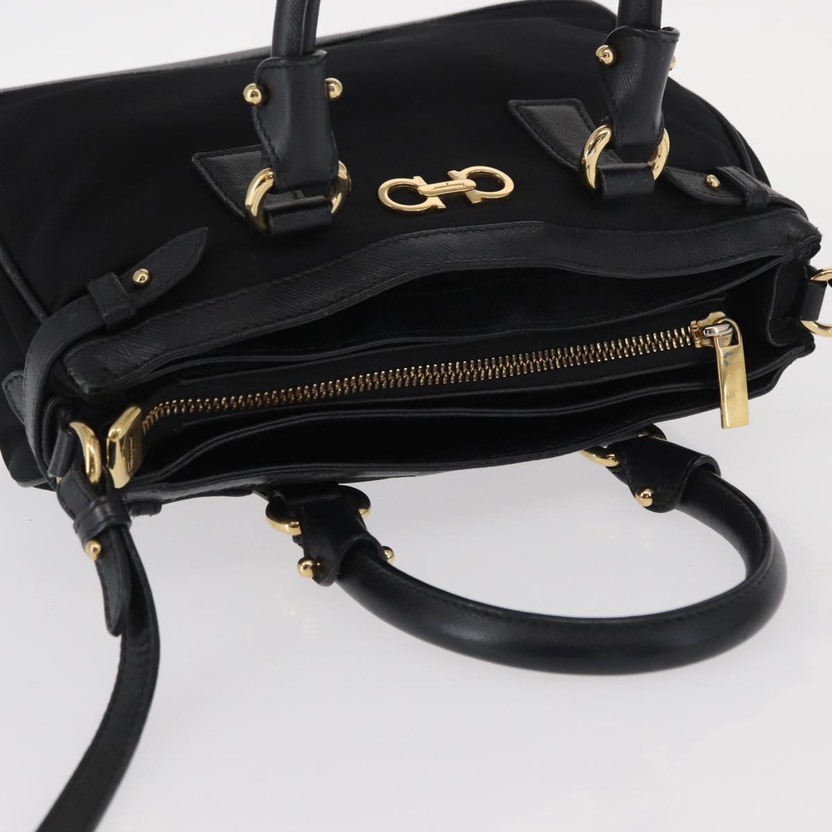 Salvatore Ferragamo Gancini Hand Bag Nylon 2way Black Gold Auth 154686