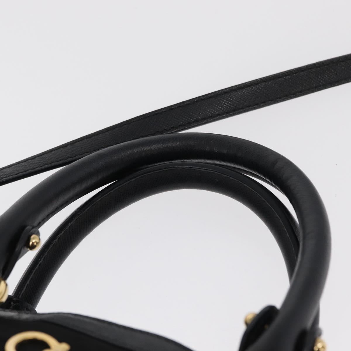 Salvatore Ferragamo Gancini Hand Bag Nylon 2way Black Gold Auth 154686