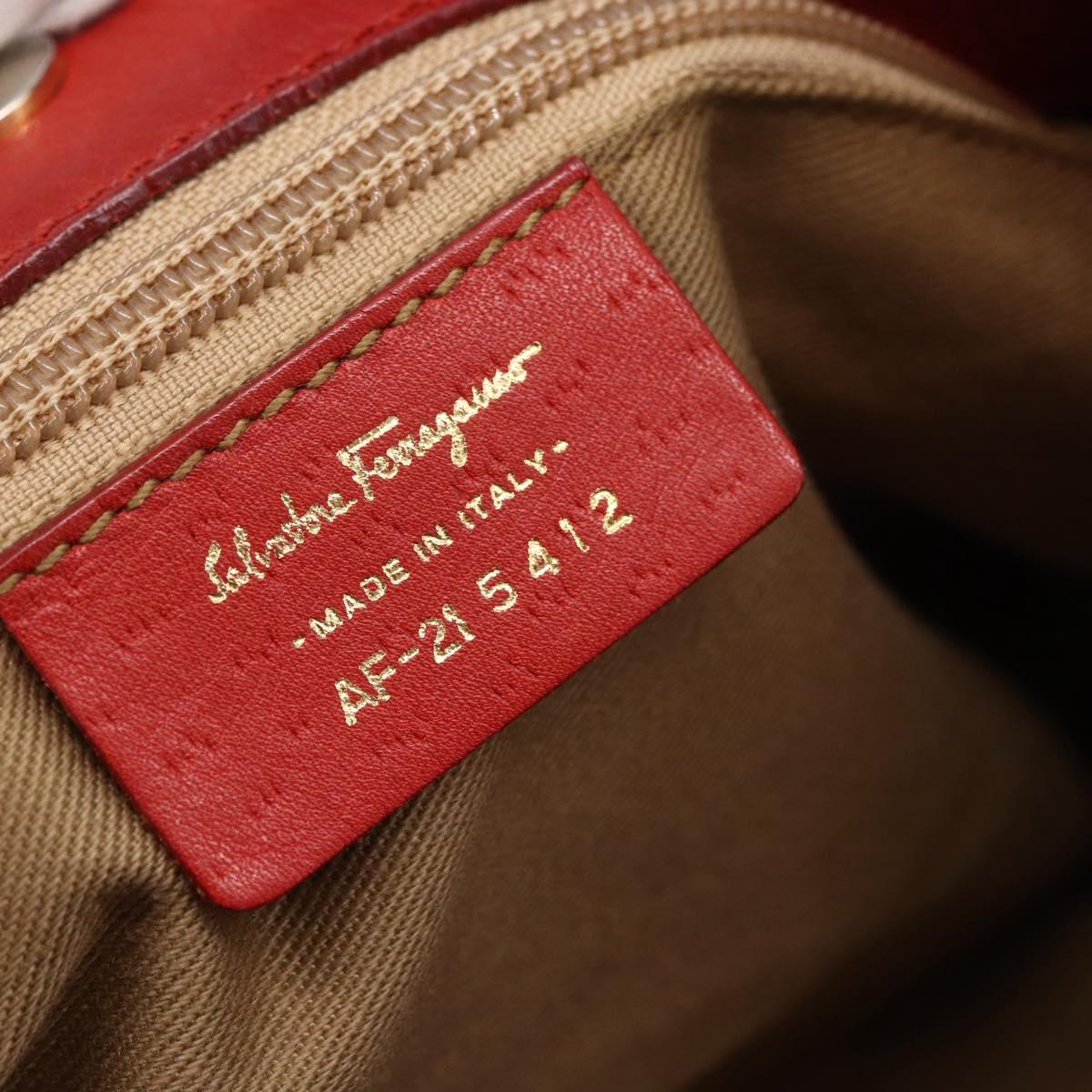 Salvatore Ferragamo Gancini Shoulder Bag Leather Red Gold Auth 154687