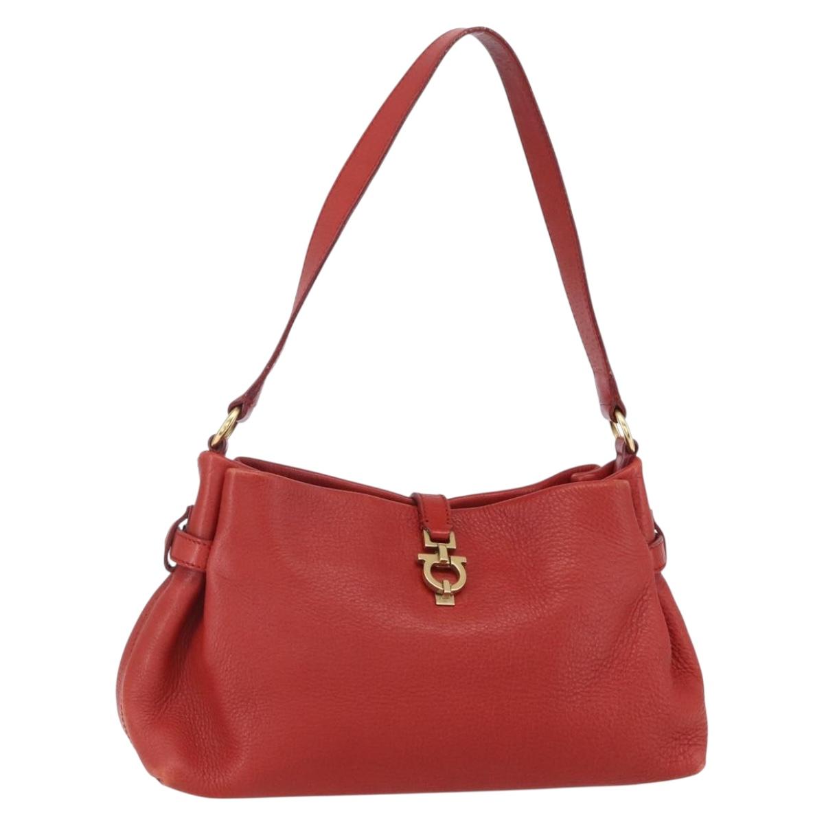 Salvatore Ferragamo Gancini Shoulder Bag Leather Red Gold Auth 154687