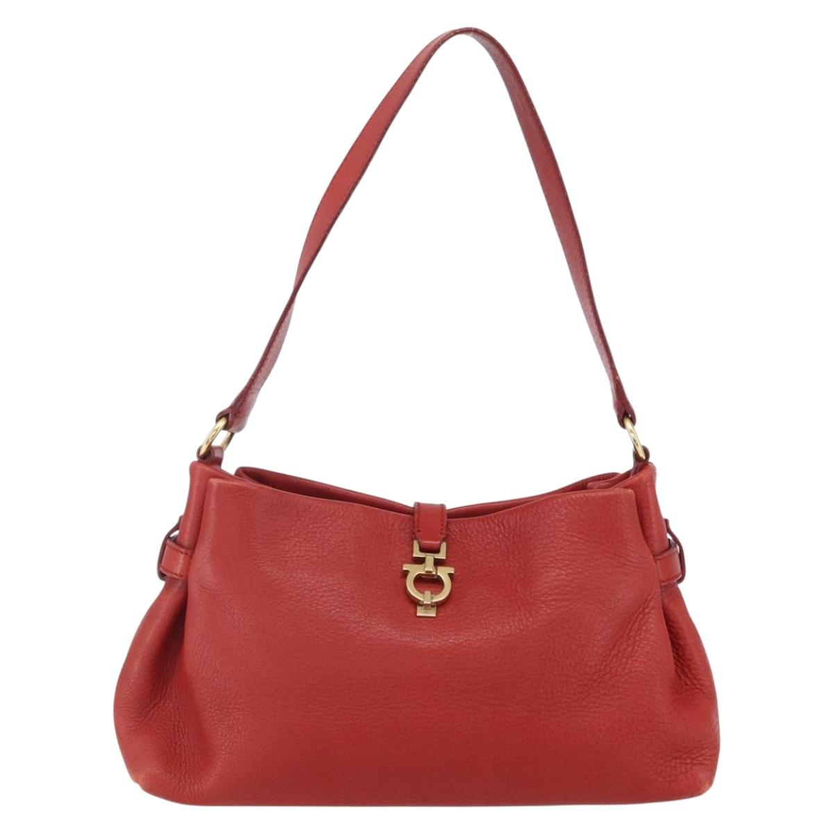 Salvatore Ferragamo Gancini Shoulder Bag Leather Red Gold Auth 154687