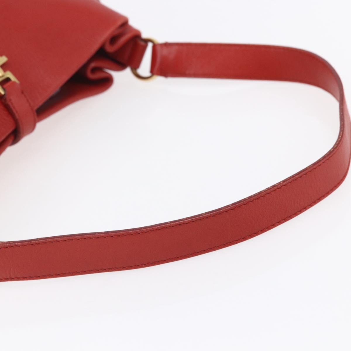 Salvatore Ferragamo Gancini Shoulder Bag Leather Red Gold Auth 154687