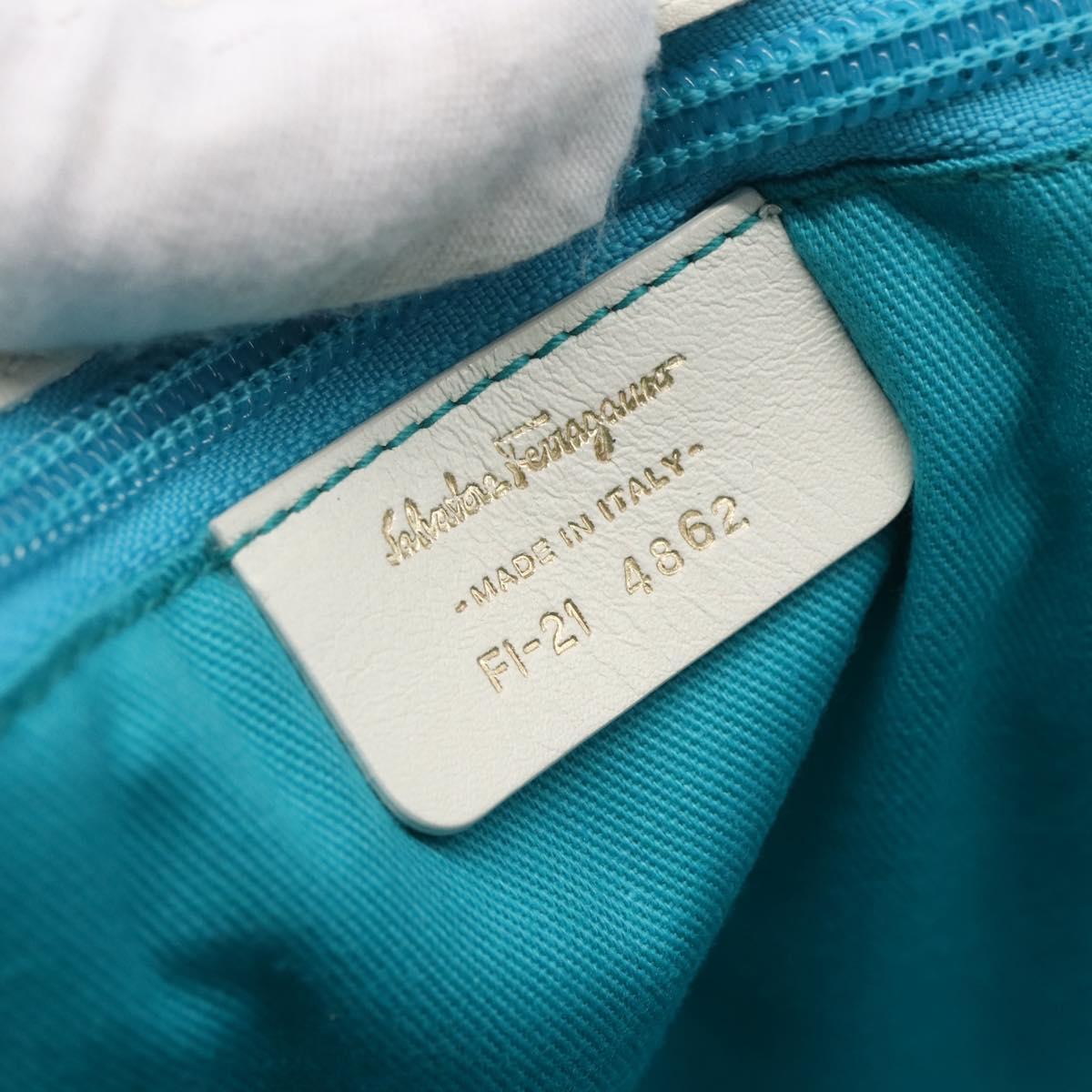 Salvatore Ferragamo Gancini Shoulder Bag Leather White Gold Auth 154689