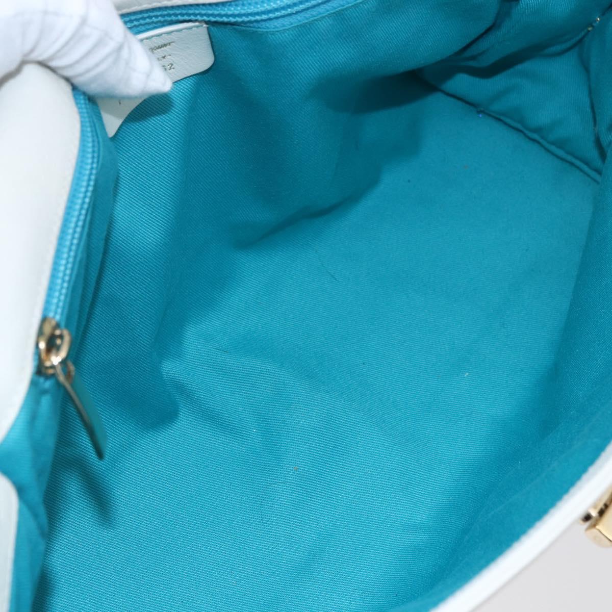 Salvatore Ferragamo Gancini Shoulder Bag Leather White Gold Auth 154689