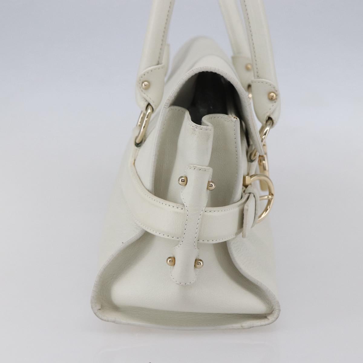 Salvatore Ferragamo Gancini Shoulder Bag Leather White Gold Auth 154689