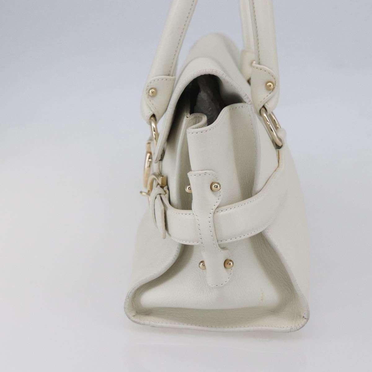 Salvatore Ferragamo Gancini Shoulder Bag Leather White Gold Auth 154689
