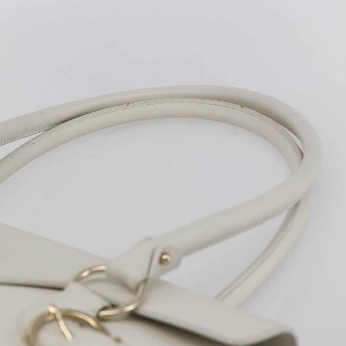 Salvatore Ferragamo Gancini Shoulder Bag Leather White Gold Auth 154689