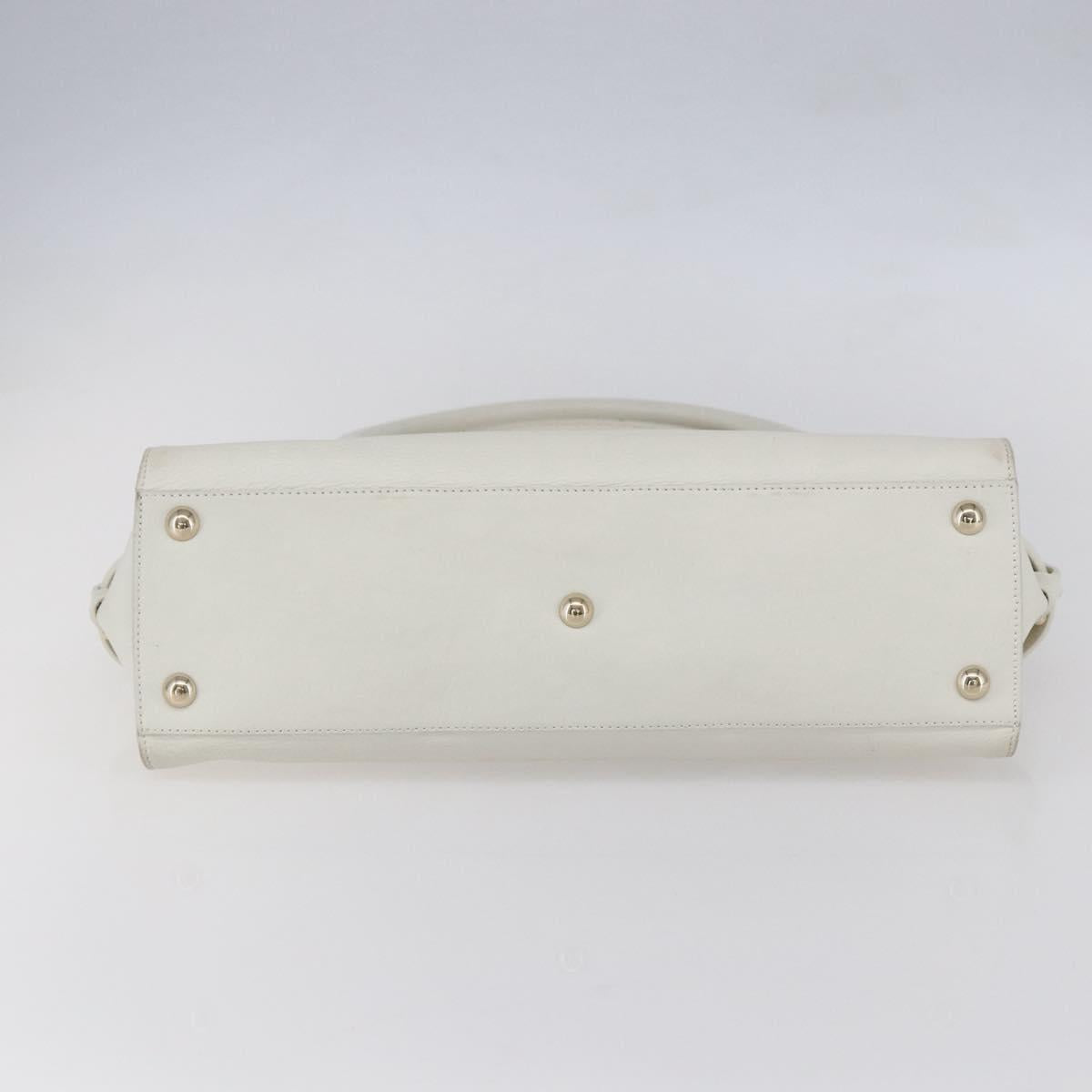 Salvatore Ferragamo Gancini Shoulder Bag Leather White Gold Auth 154689