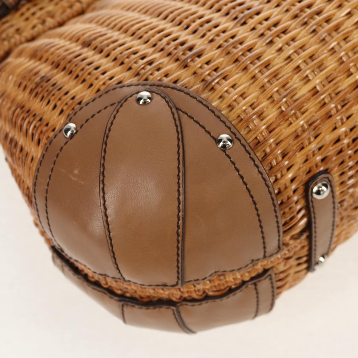 Salvatore Ferragamo Gancini Hand Bag Rattan Beige Silver Auth 154690A