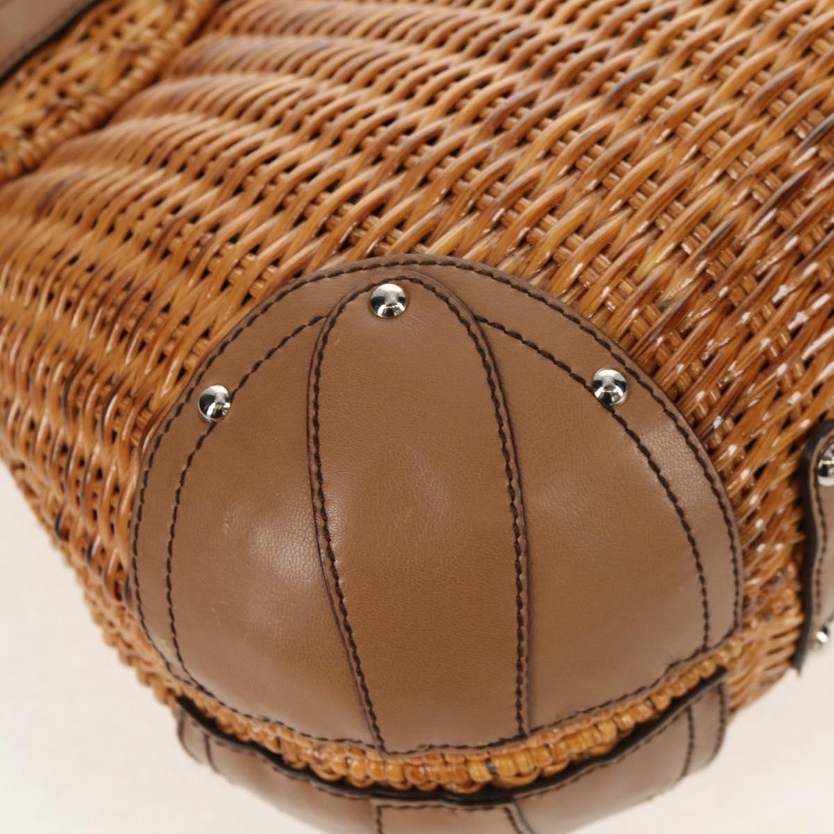 Salvatore Ferragamo Gancini Hand Bag Rattan Beige Silver Auth 154690V