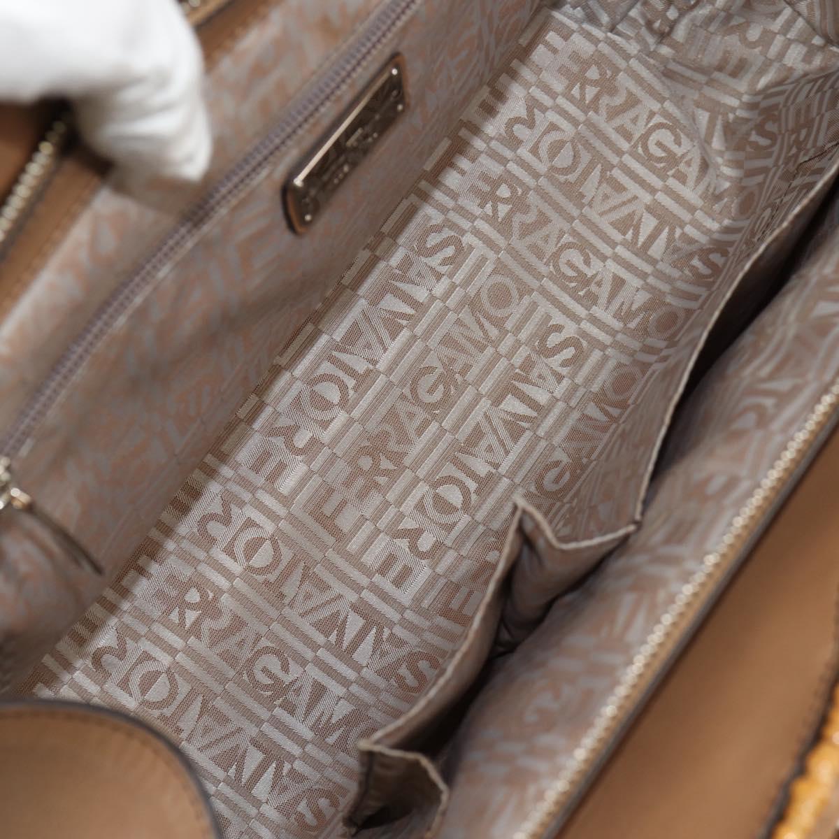 Salvatore Ferragamo Gancini Hand Bag Rattan Beige Silver Auth 154690A