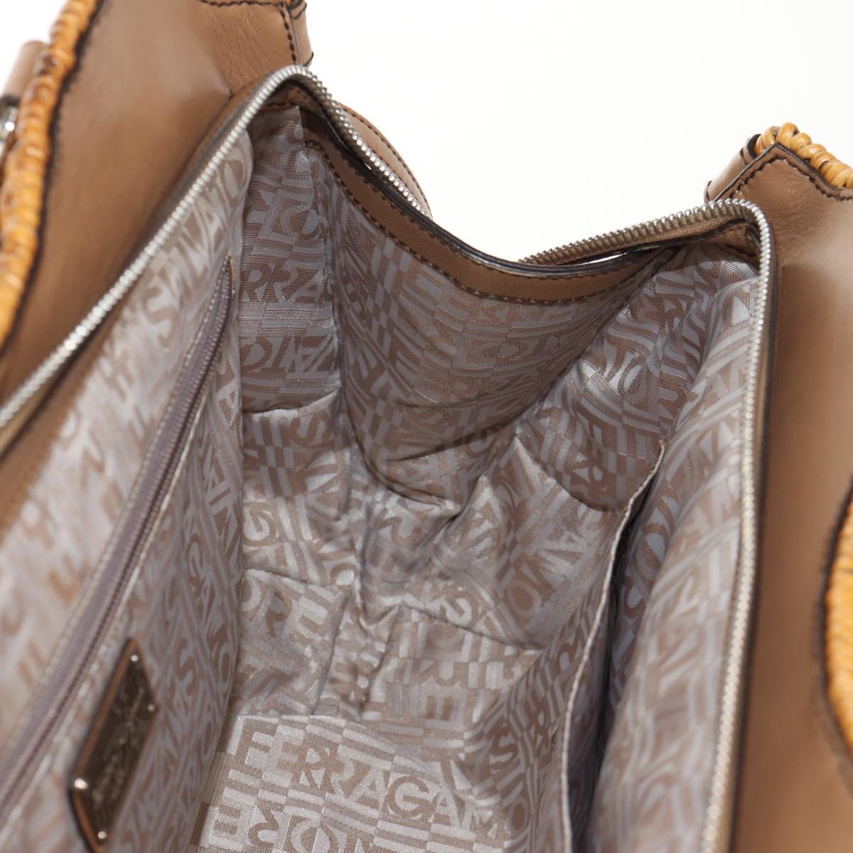 Salvatore Ferragamo Gancini Hand Bag Rattan Beige Silver Auth 154690A