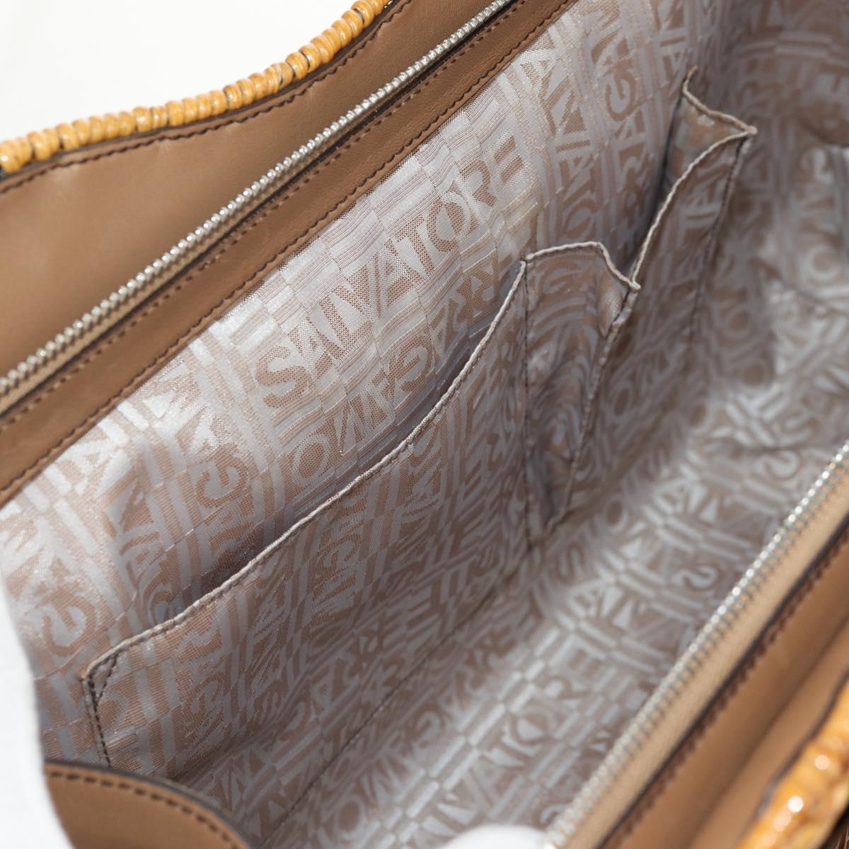 Salvatore Ferragamo Gancini Hand Bag Rattan Beige Silver Auth 154690A