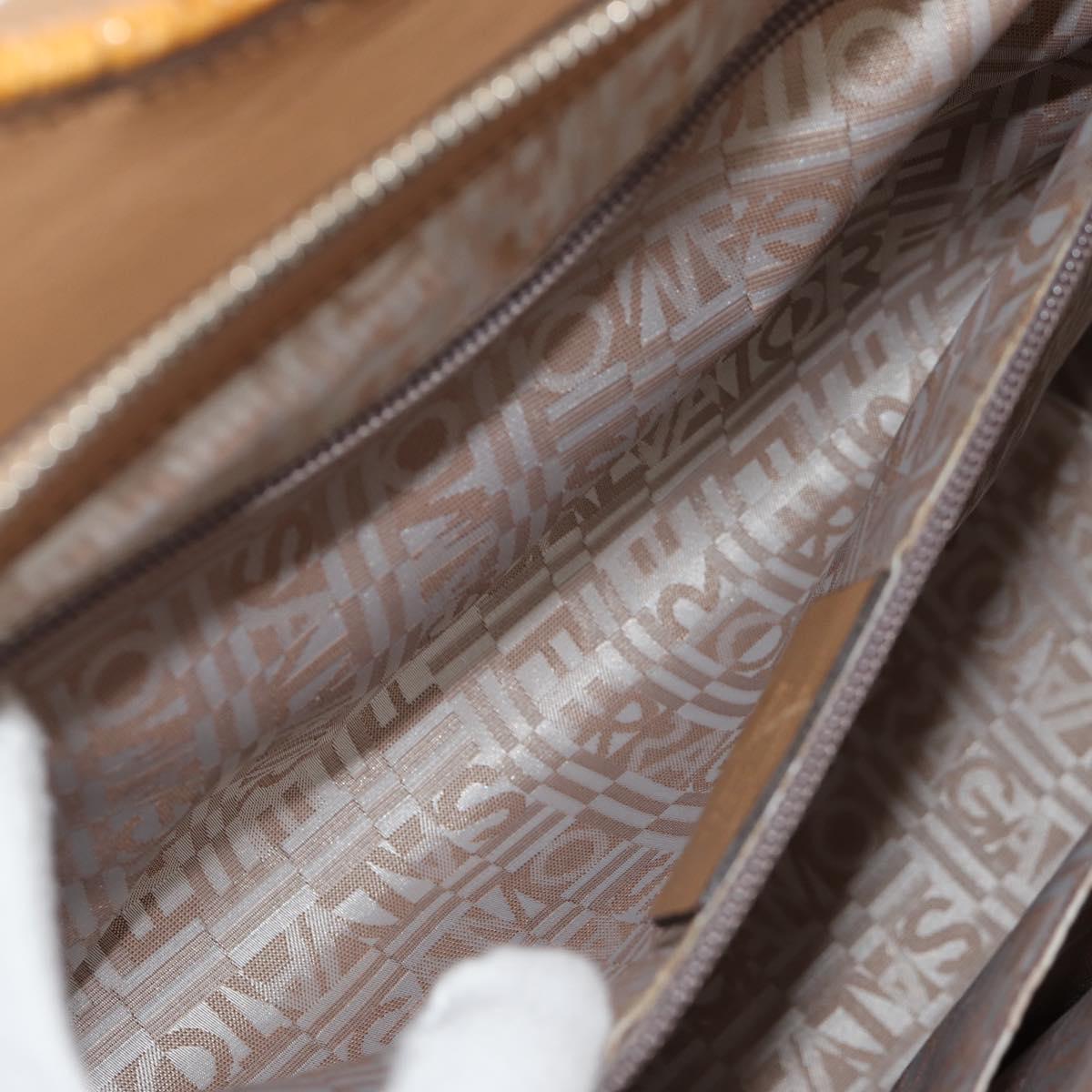 Salvatore Ferragamo Gancini Hand Bag Rattan Beige Silver Auth 154690V