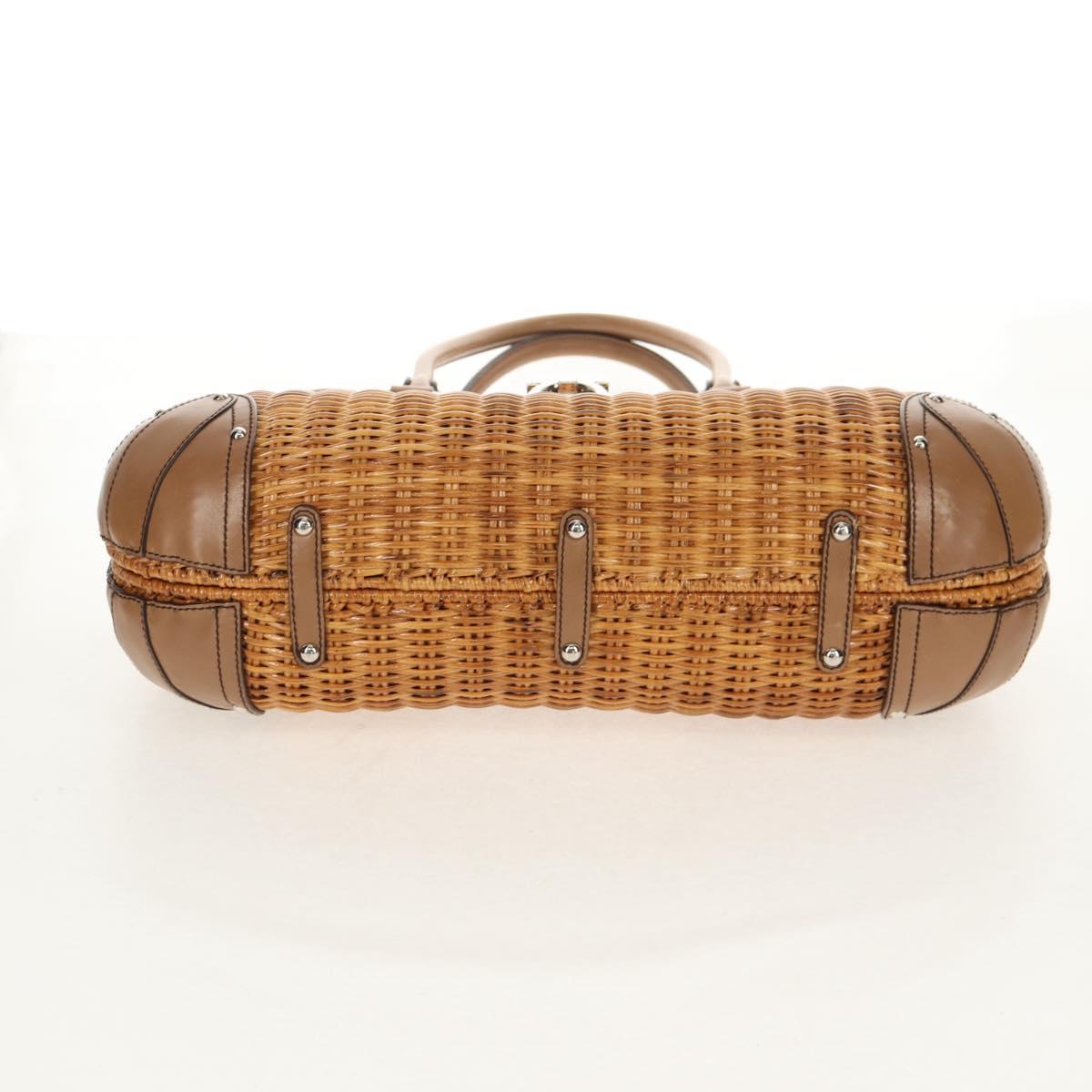 Salvatore Ferragamo Gancini Hand Bag Rattan Beige Silver Auth 154690V