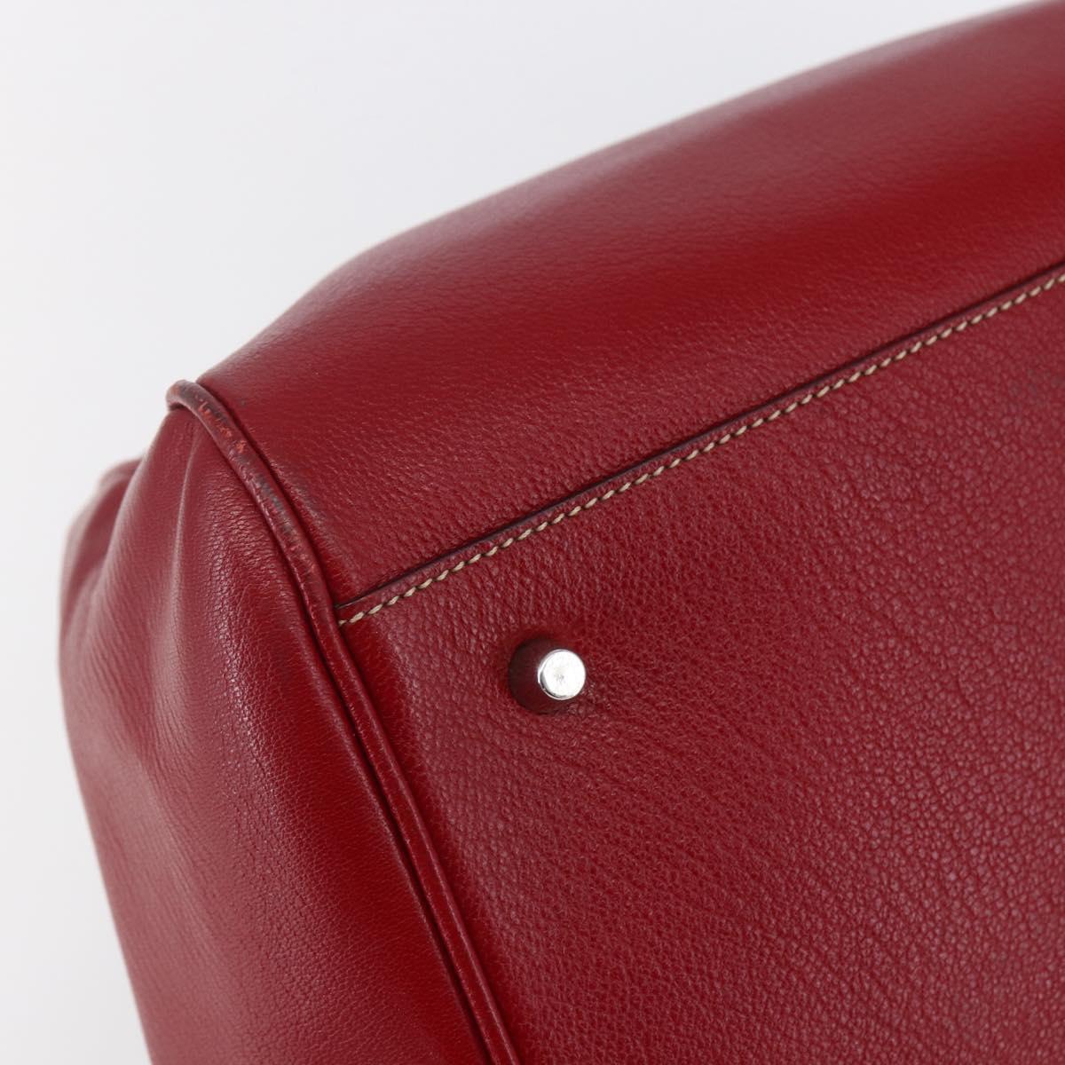 PRADA Hand Bag Leather Red Silver Auth 154691