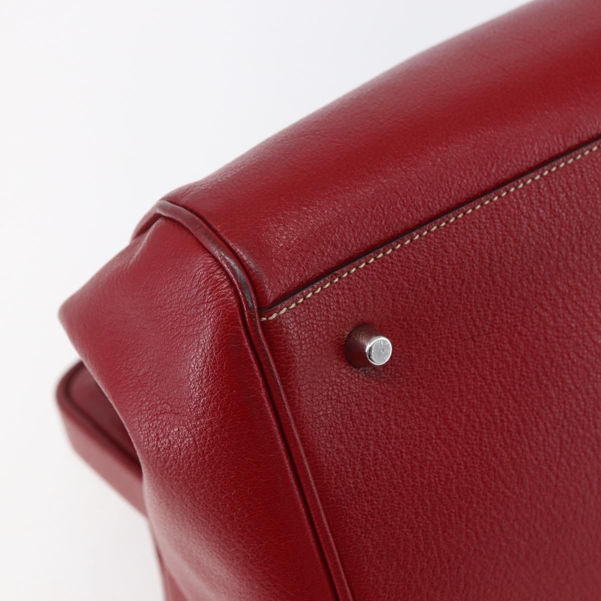 PRADA Hand Bag Leather Red Silver Auth 154691
