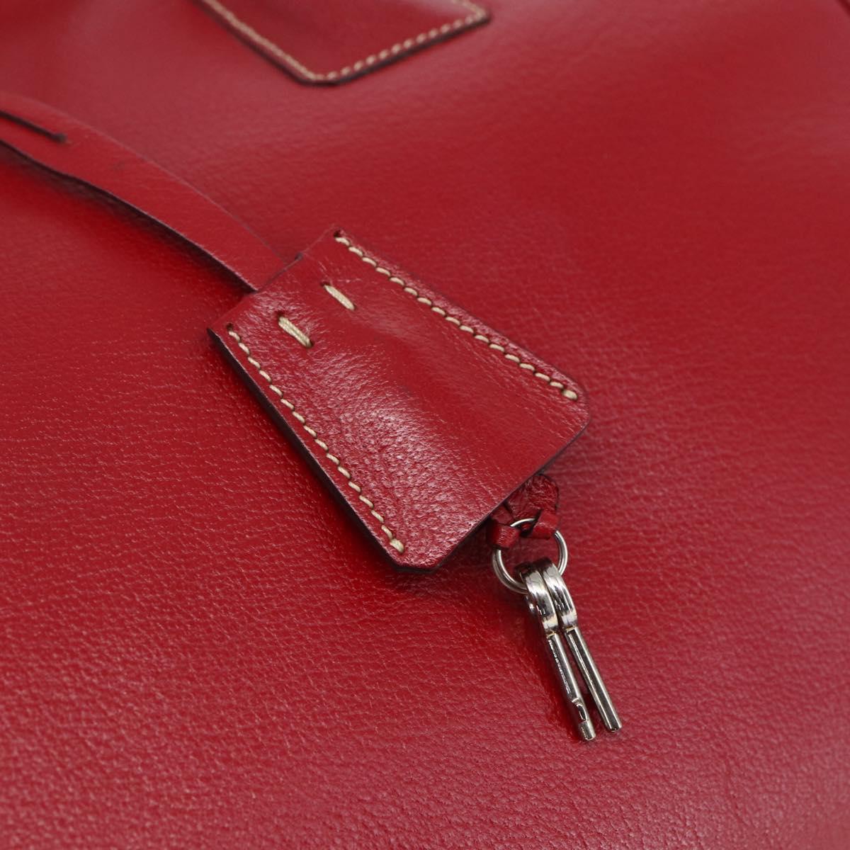 PRADA Hand Bag Leather Red Silver Auth 154691