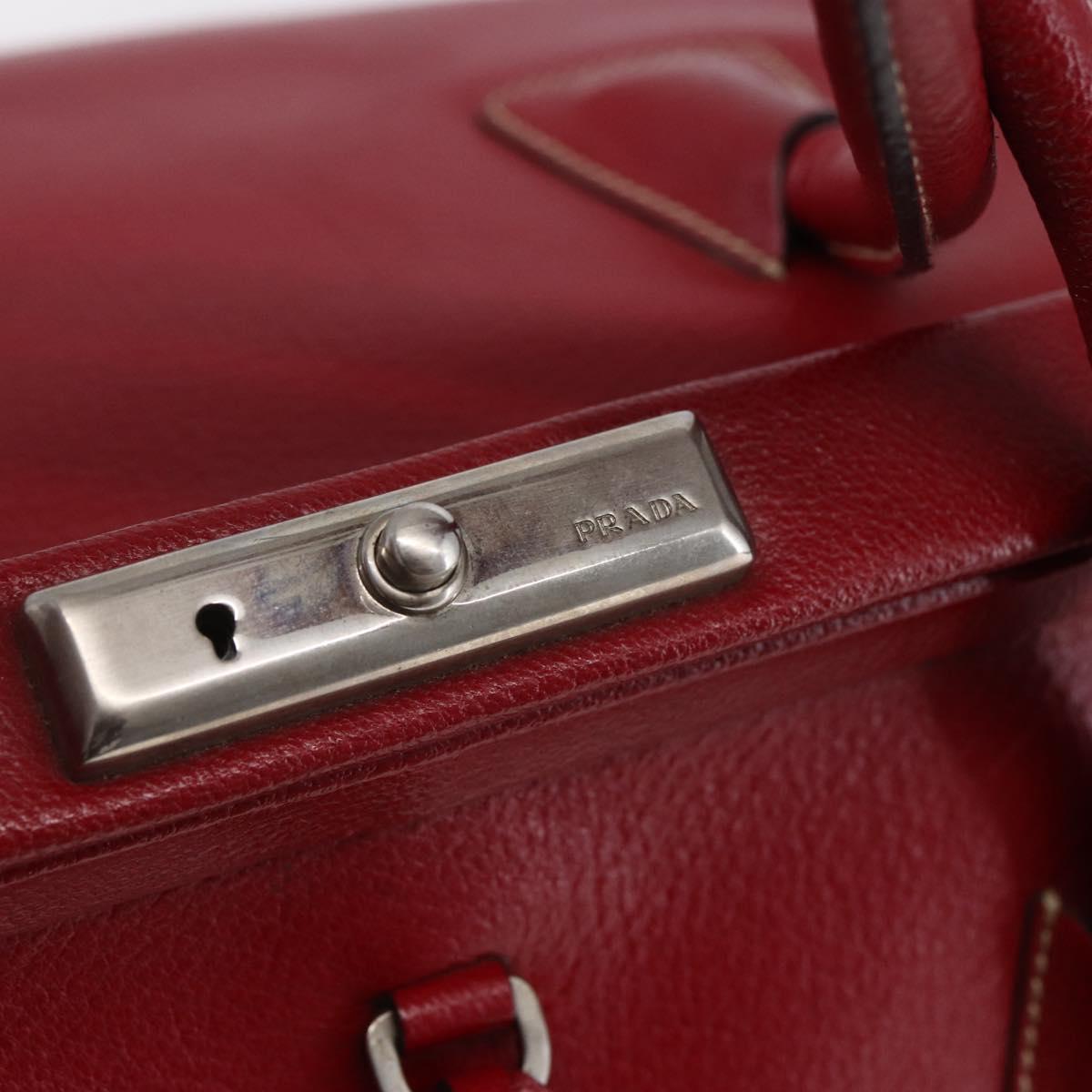 PRADA Hand Bag Leather Red Silver Auth 154691