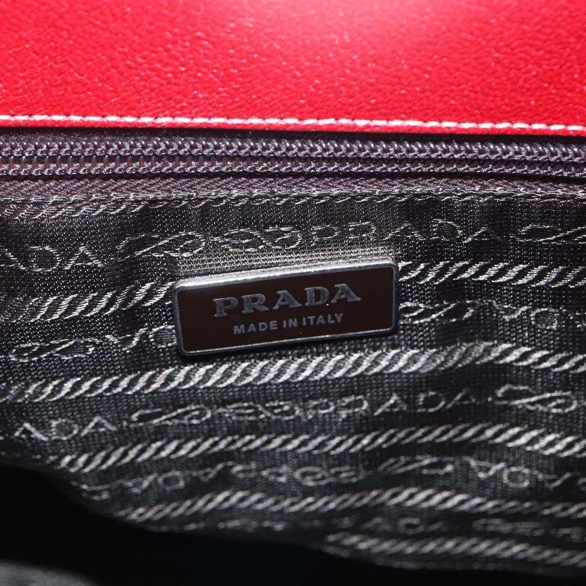 PRADA Hand Bag Leather Red Silver Auth 154691