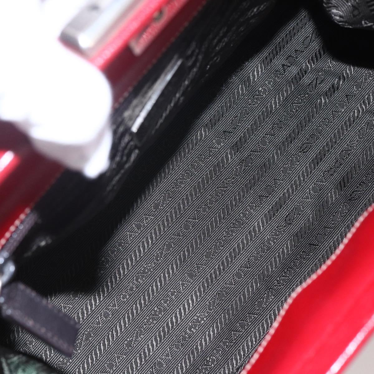 PRADA Hand Bag Leather Red Silver Auth 154691