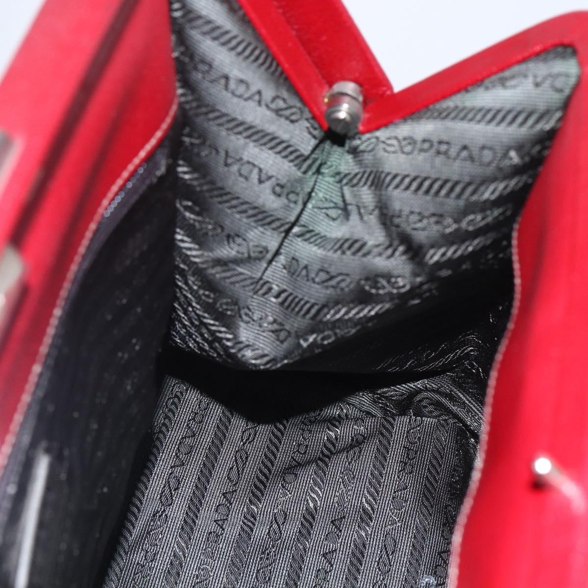 PRADA Hand Bag Leather Red Silver Auth 154691