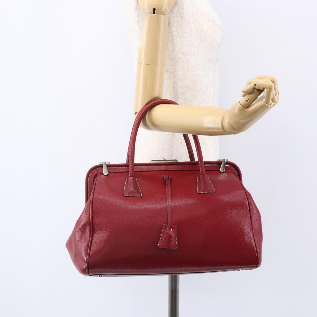 PRADA Hand Bag Leather Red Silver Auth 154691