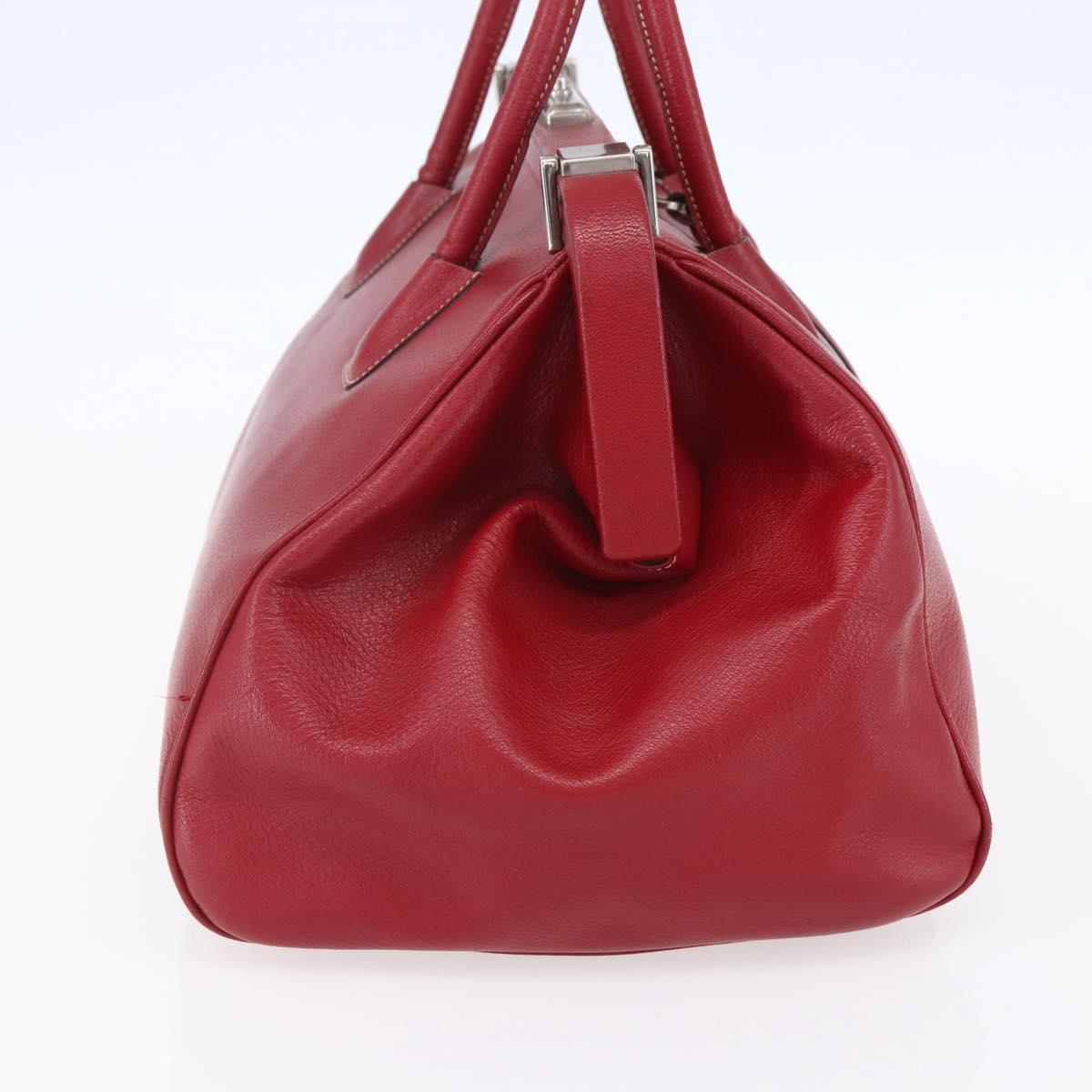 PRADA Hand Bag Leather Red Silver Auth 154691