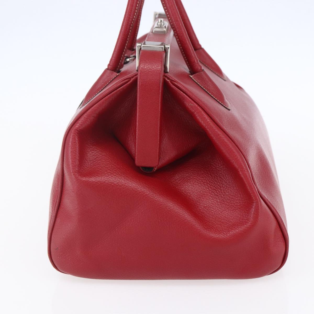PRADA Hand Bag Leather Red Silver Auth 154691