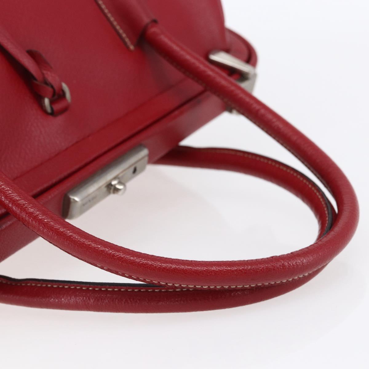 PRADA Hand Bag Leather Red Silver Auth 154691