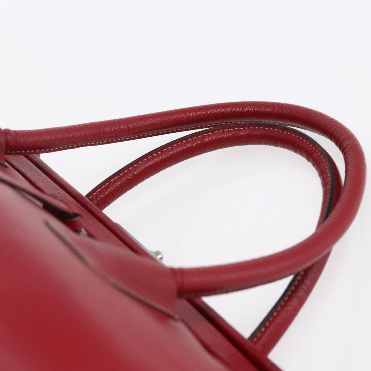 PRADA Hand Bag Leather Red Silver Auth 154691