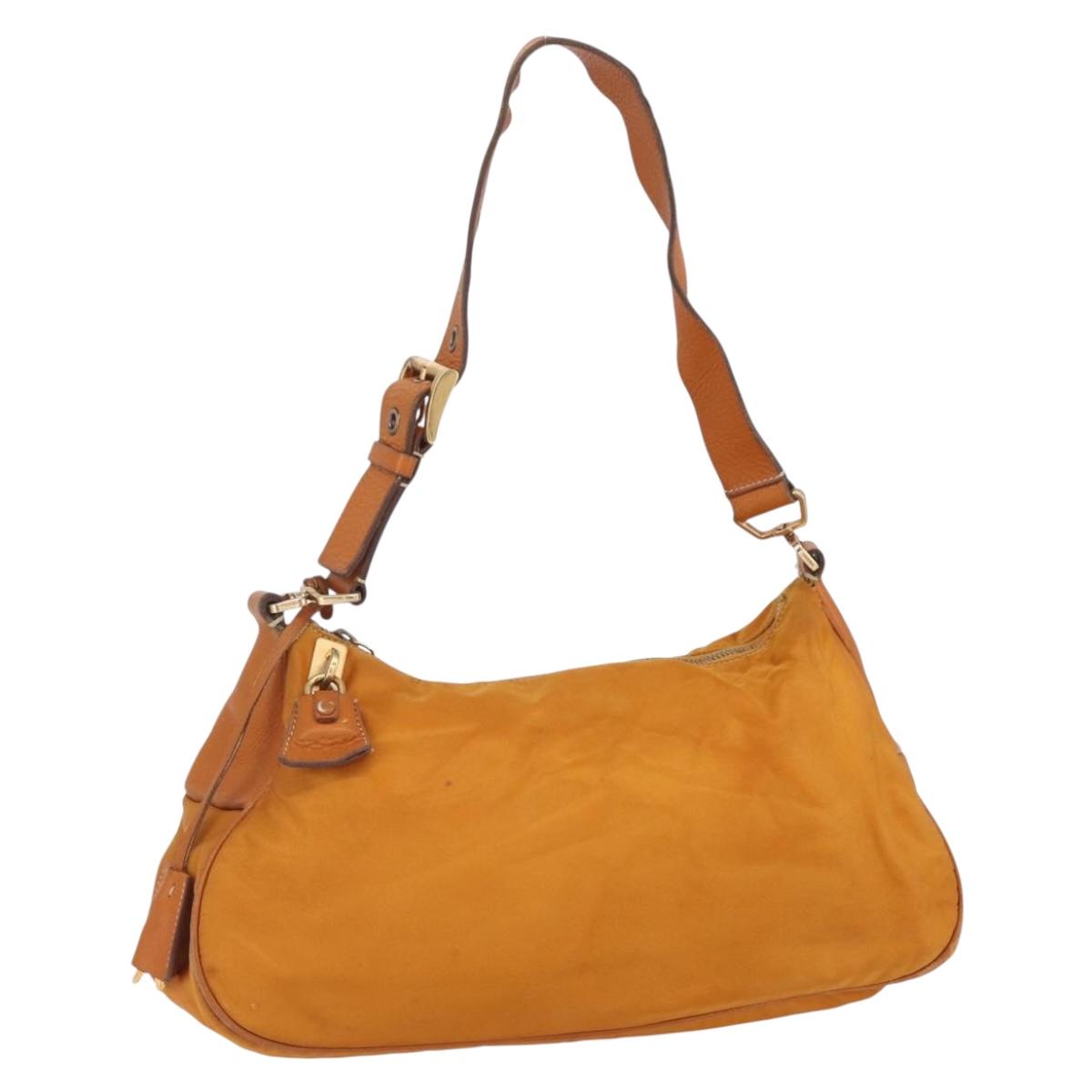 PRADA Shoulder Bag Nylon Orange Gold Auth 154692
