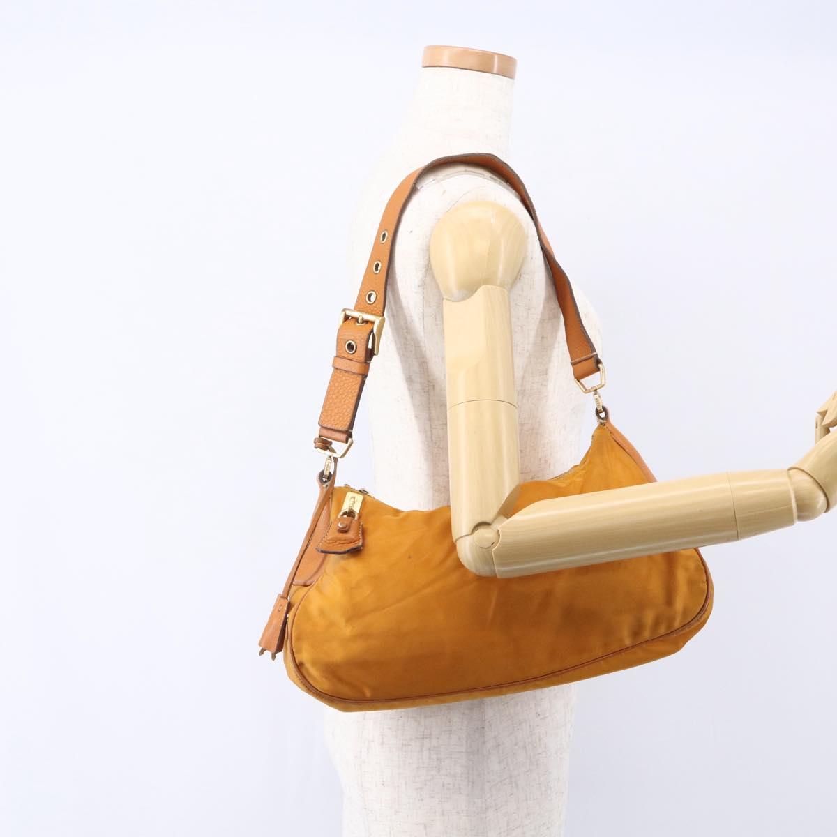 PRADA Shoulder Bag Nylon Orange Gold Auth 154692