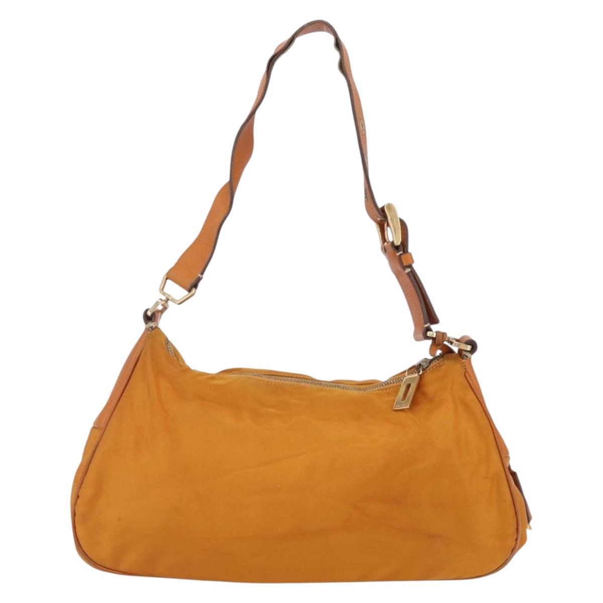 PRADA Shoulder Bag Nylon Orange Gold Auth 154692