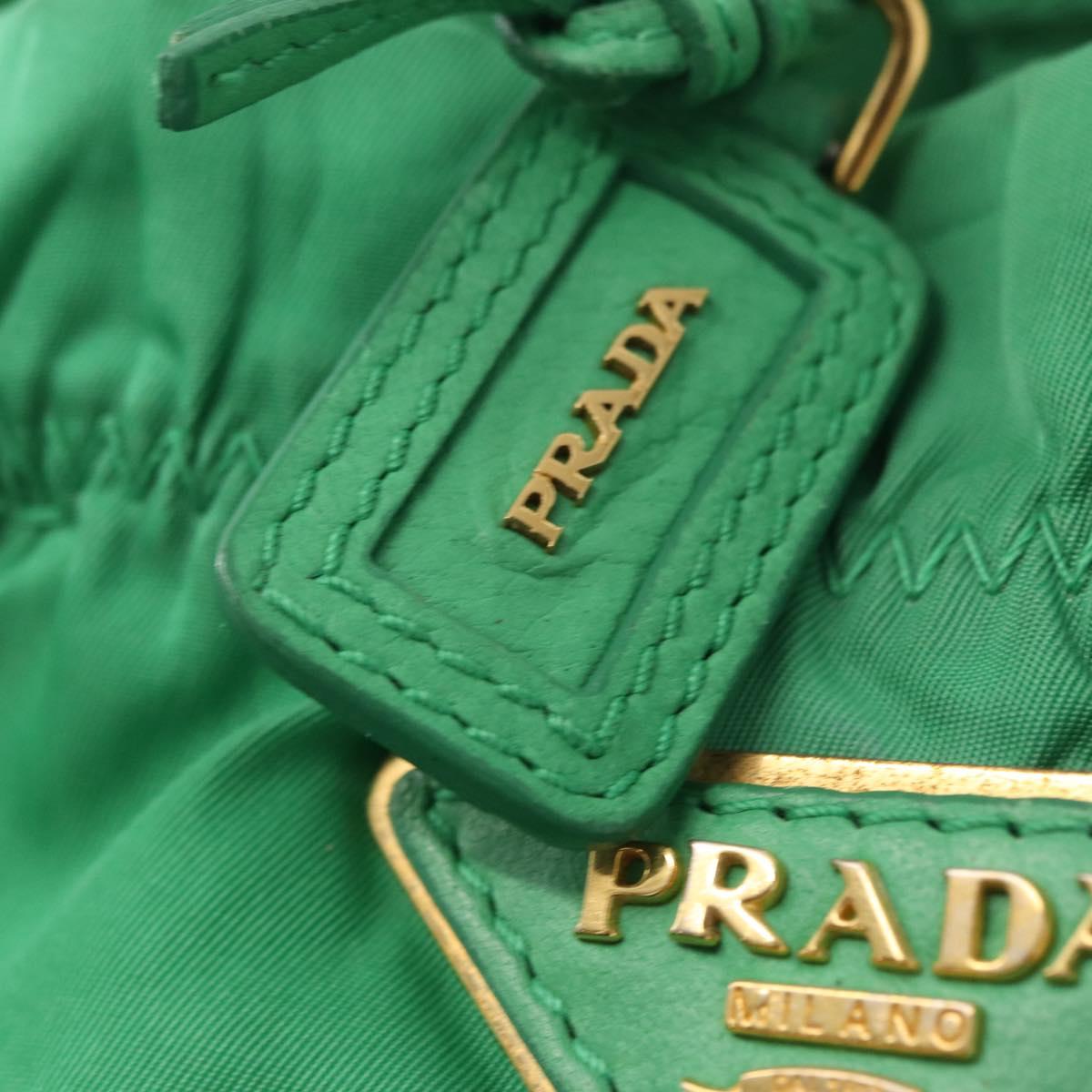 PRADA Hand Bag Nylon Green Gold Auth 154693