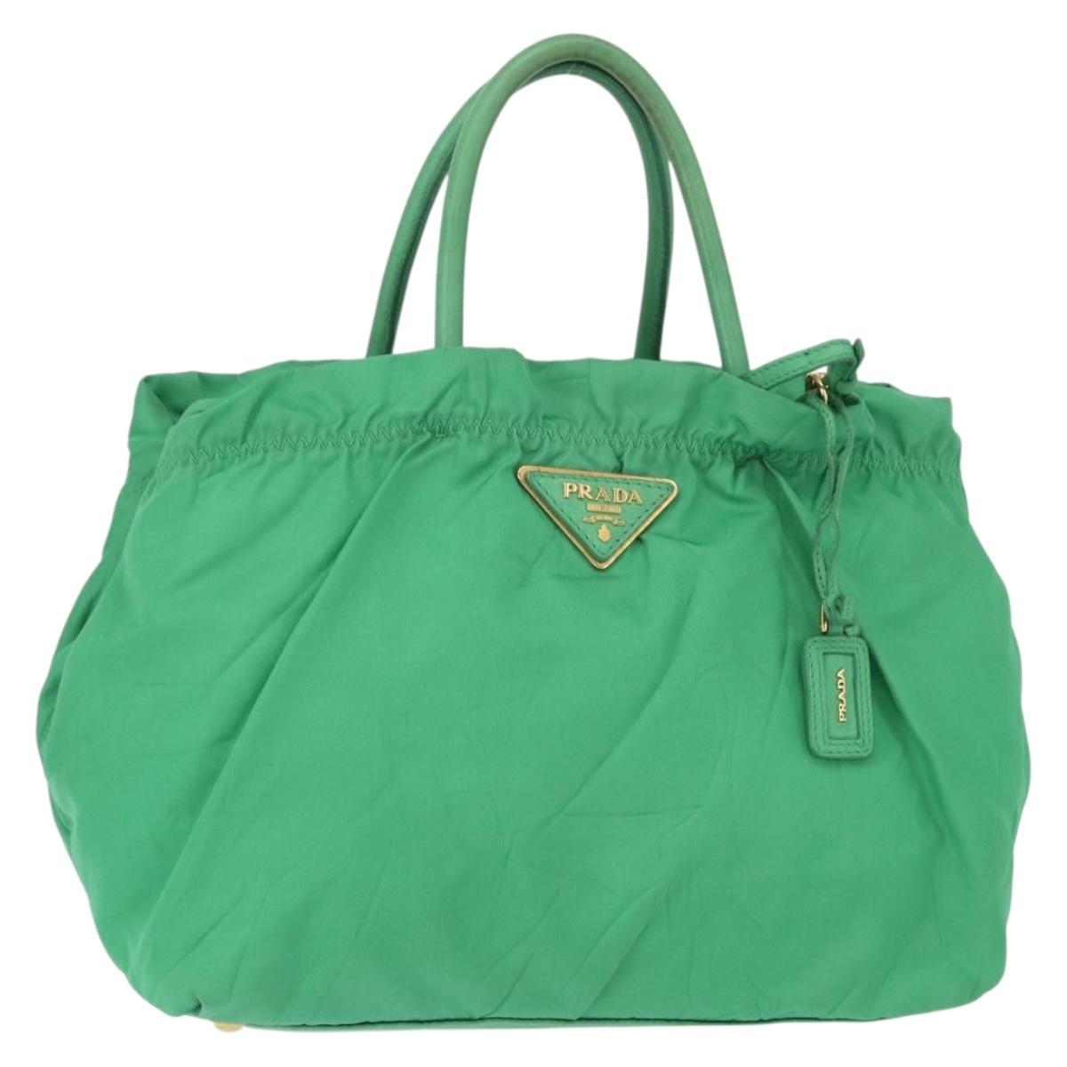 PRADA Hand Bag Nylon Green Gold Auth 154693