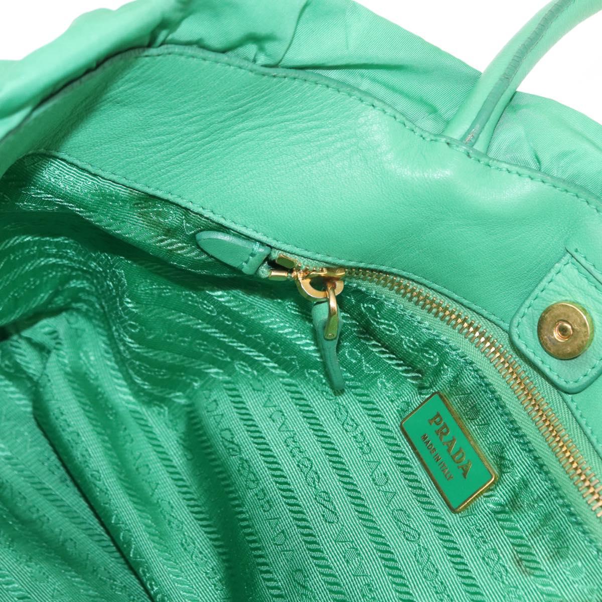 PRADA Hand Bag Nylon Green Gold Auth 154693