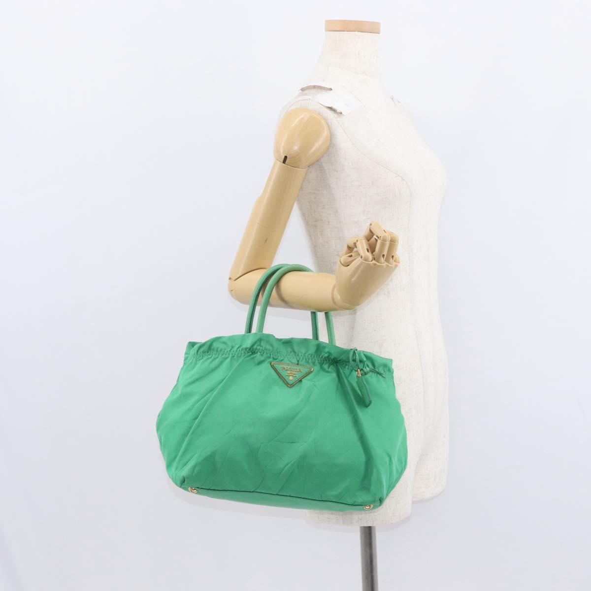 PRADA Hand Bag Nylon Green Gold Auth 154693