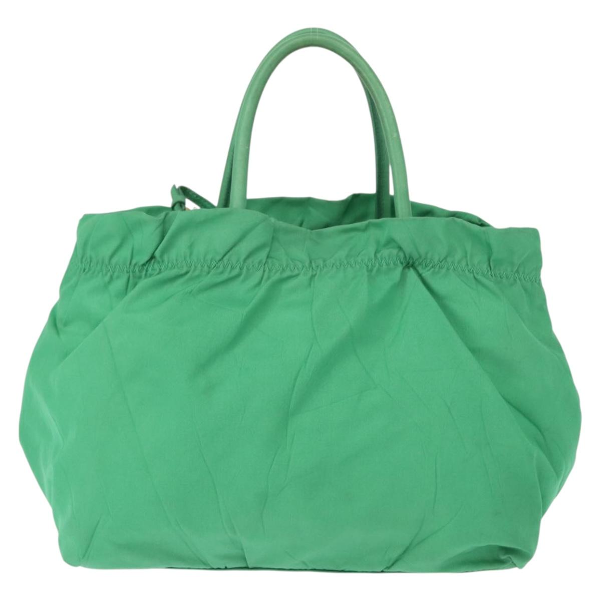 PRADA Hand Bag Nylon Green Gold Auth 154693