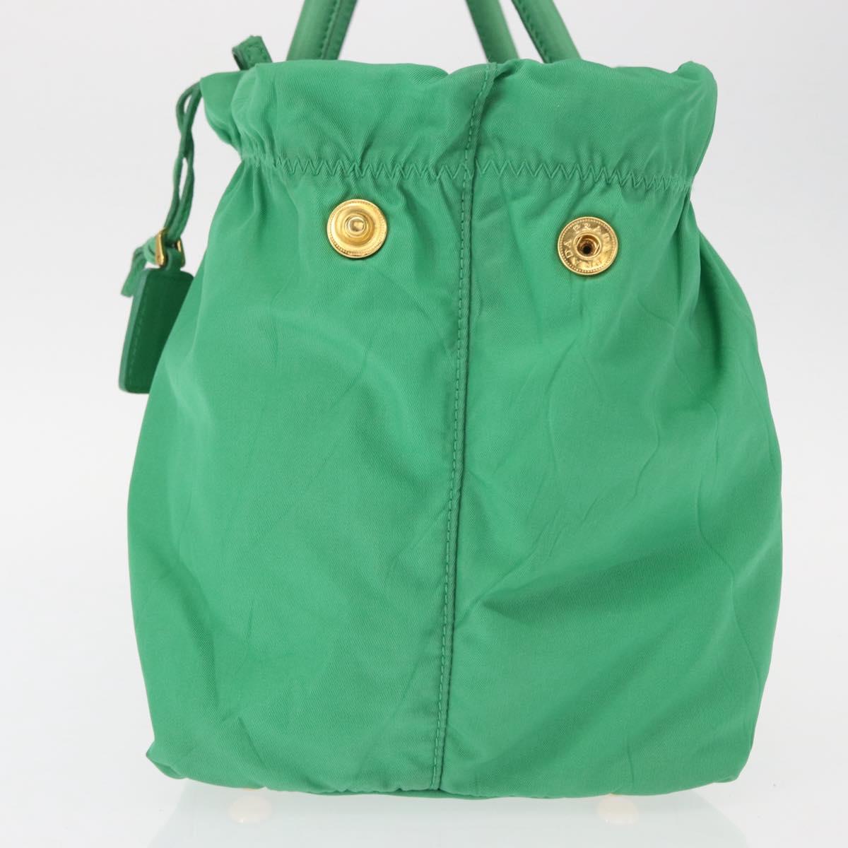 PRADA Hand Bag Nylon Green Gold Auth 154693