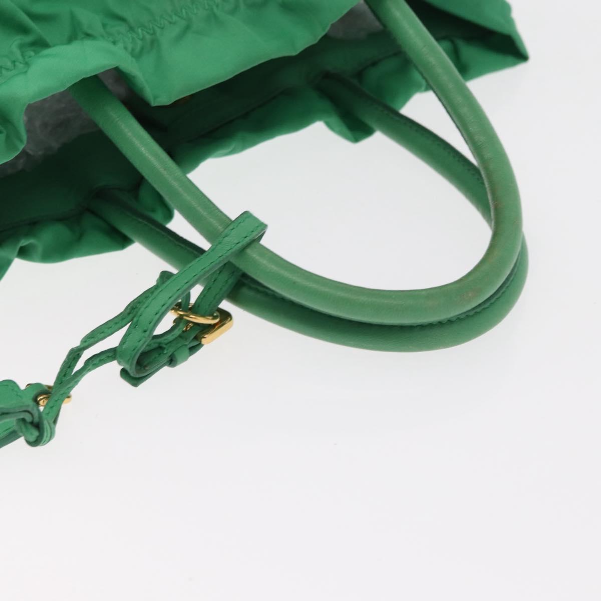 PRADA Hand Bag Nylon Green Gold Auth 154693