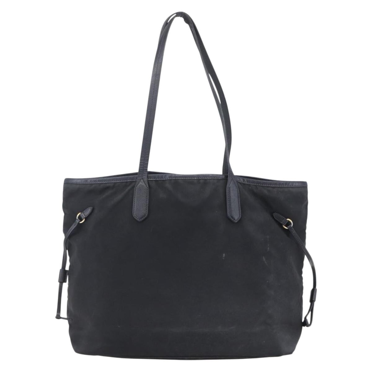PRADA Tote Bag Nylon Black Gold Auth 154695