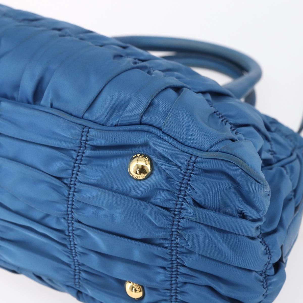 PRADA Gathered Hand Bag Nylon 2way Blue Gold Auth 154697
