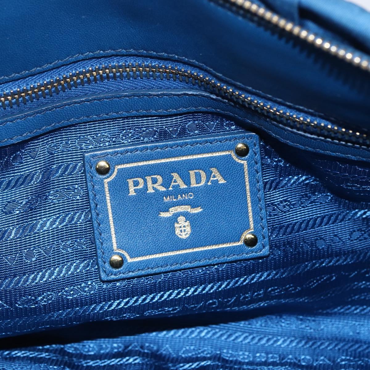 PRADA Gathered Hand Bag Nylon 2way Blue Gold Auth 154697
