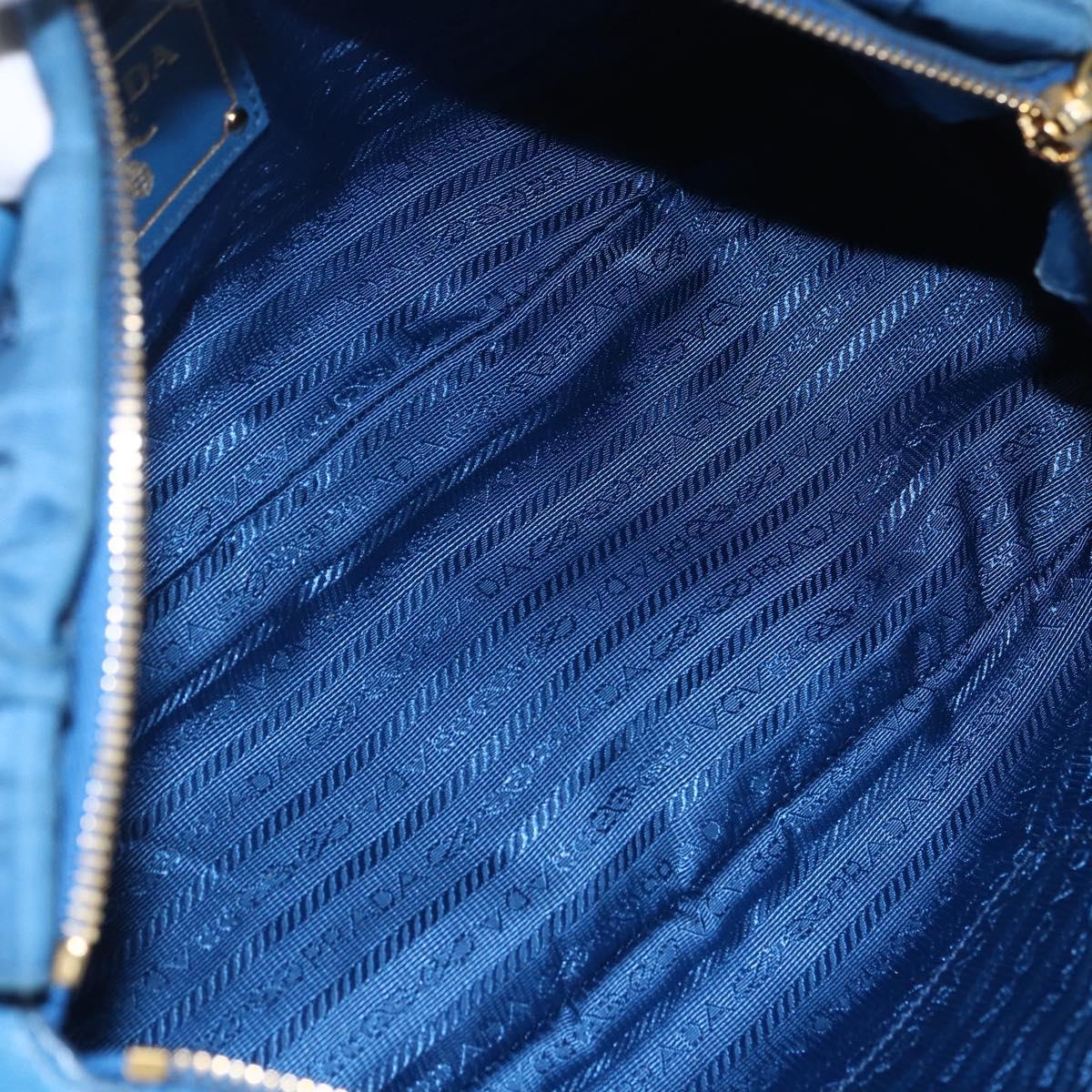 PRADA Gathered Hand Bag Nylon 2way Blue Gold Auth 154697