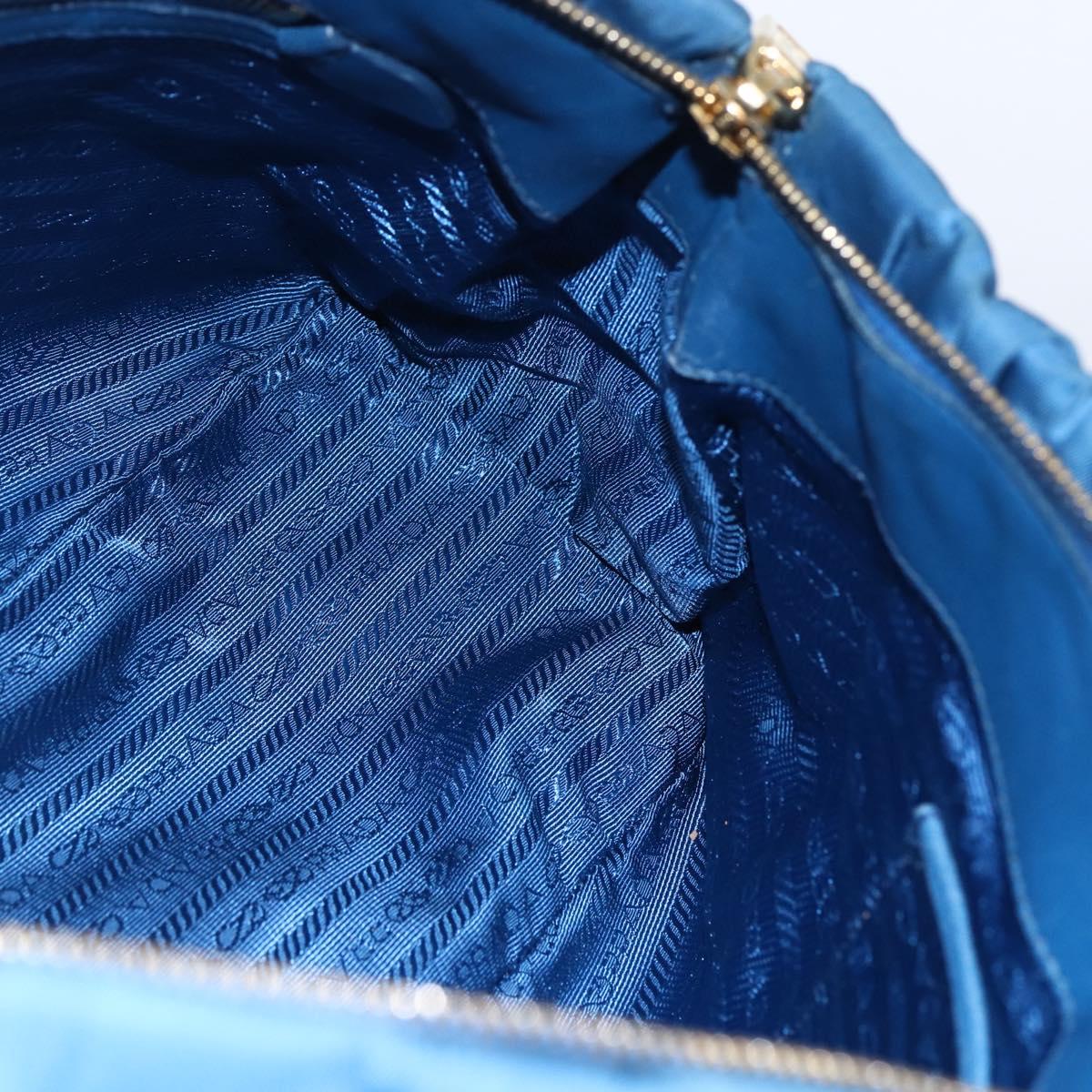 PRADA Gathered Hand Bag Nylon 2way Blue Gold Auth 154697