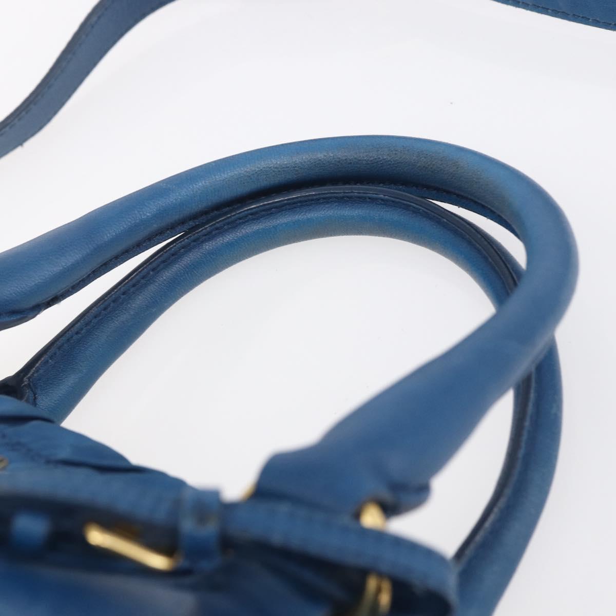 PRADA Gathered Hand Bag Nylon 2way Blue Gold Auth 154697