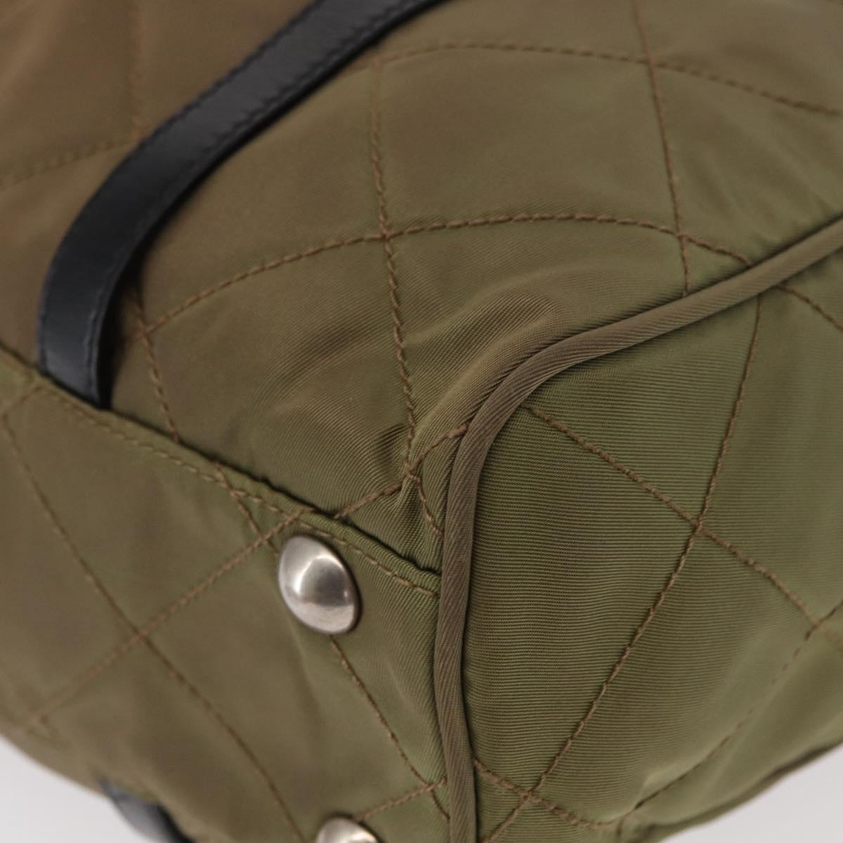 PRADA Chain Shoulder Bag Nylon Beige Silver Auth 154698