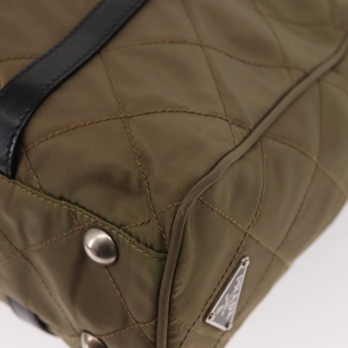 PRADA Chain Shoulder Bag Nylon Beige Silver Auth 154698