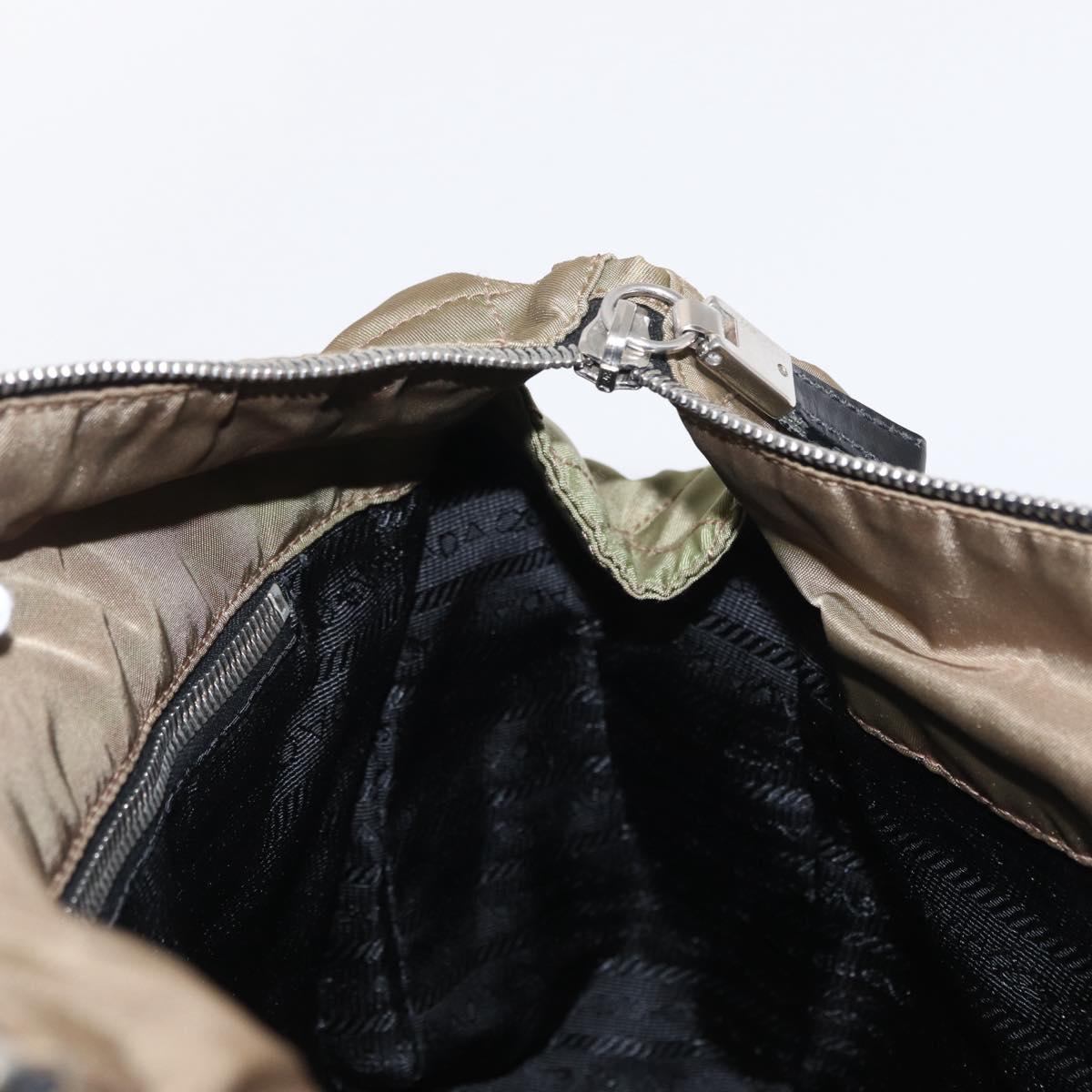 PRADA Chain Shoulder Bag Nylon Beige Silver Auth 154698
